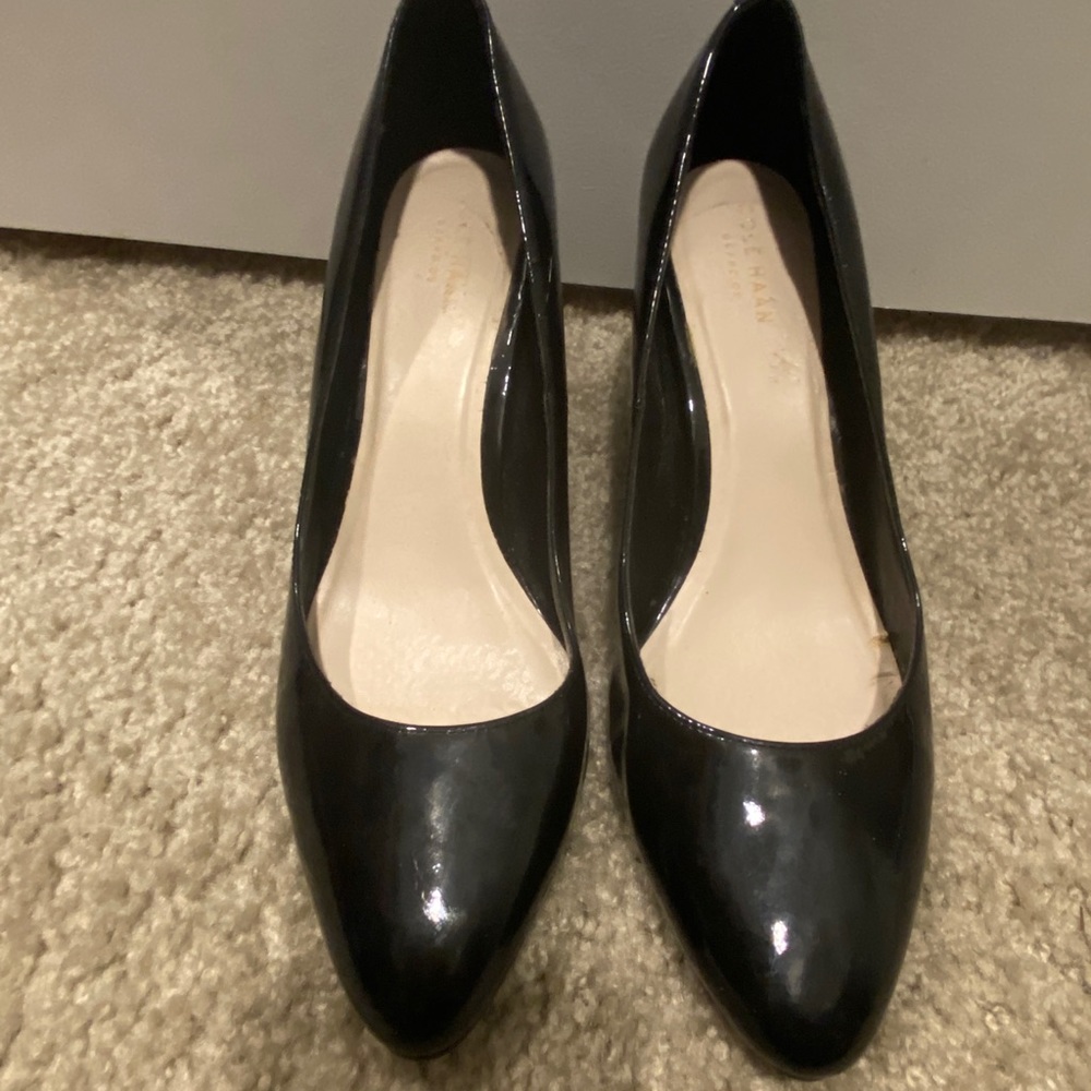 Cole Haan black patent leather wedge heels